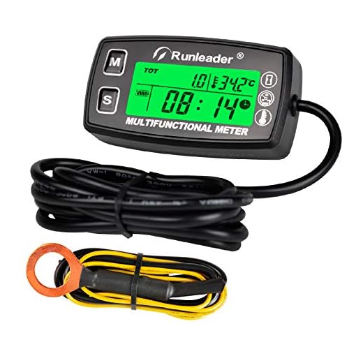Runleader Digital Tach Hour Meter,Engine Temperature Gauge,Alert RPM & Temp,Backlights Display for Lawn Tractor Compressor Generator Snowmobile Marine Jet Ski Pit Bike