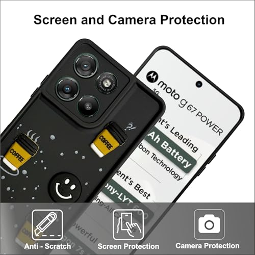 Image of SBMS Silicone Back Cover Case for Motorola G67 Power / G57 Power | Cute Fun 3D Cartoon, Coffee Design Silicone Case | Camera Protection Bump | Shockproof Case for Moto G57 Power 5G (Coffe Mug Black)