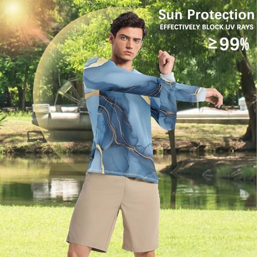 Marble Silver Navy Blue Sun Protection SPF Rash Guard Shirt Breathable Elasticity Sun Protection Long Sleeve Running4