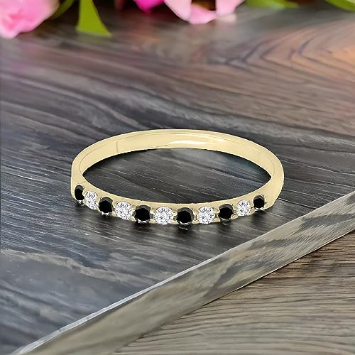 Dazzlingrock Collection Round Gemstone & White Diamond Alternating Beautiful Dainty Stackable Wedding Band For Women, Available in 10K/14K/18K Solid Gold2