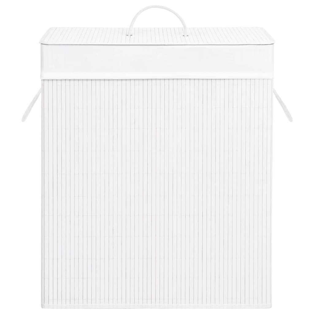 Bambus-Wäschekorb mit 2 Fächern Weiß 100 L, faltbar, mit Griffen, große Wäschetruhe, Wäschesammler, Wäschebox, sortierer, platzsparend, ideal für Badezimmer Schlafzimmer Kinderzimmer