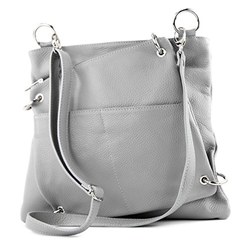 modamoda de - T140 - ital Messengertasche Umhängetasche 2in1 Leder, Farbe:Grau Cover