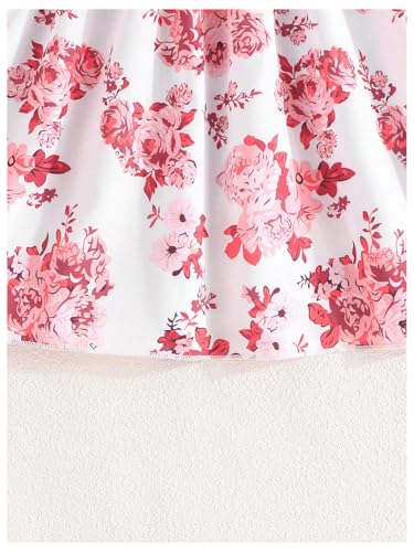 WDIRARA Girl's Floral Print Ruffle Trim Sleeveless Belted Dress Party Flared A Line Dresses4