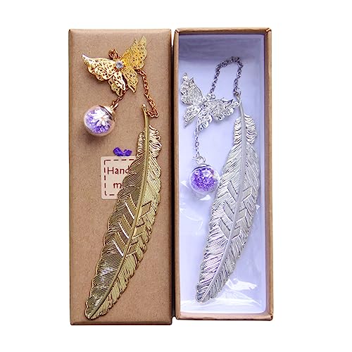 Luckyvestir Metal Feather Butterfly Bookmark For Women Men Bookworms, Cool Bookmarks With Pendant, Creative Page Markers Gifts For Teacher Appreciation Week, Book Marks For Book Lovers Mother Children #TOP22