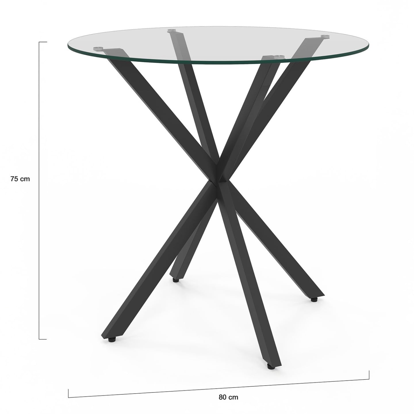 IDMarket - Mesa de comedor redonda ALIX para 4 personas con base de araña negra y tapa de cristal de 80 cm