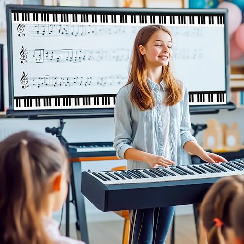 Image of BeYumi Piano Keyboard Border Trim - 65ft Back to School Music Piano Keyboard Straight Rolled Border Trim Black White Music Keys Bulletin Board Borders School Classroom Office Chalkboard Party Decor