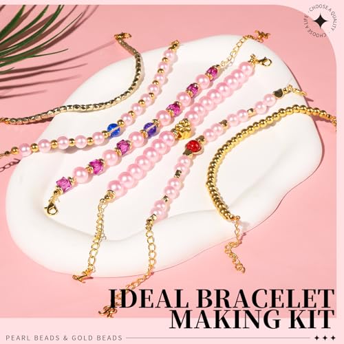 LEOBRO Contas de pérolas para pulseiras, contas de pérola rosa para fabricação de joias, kit de fabr