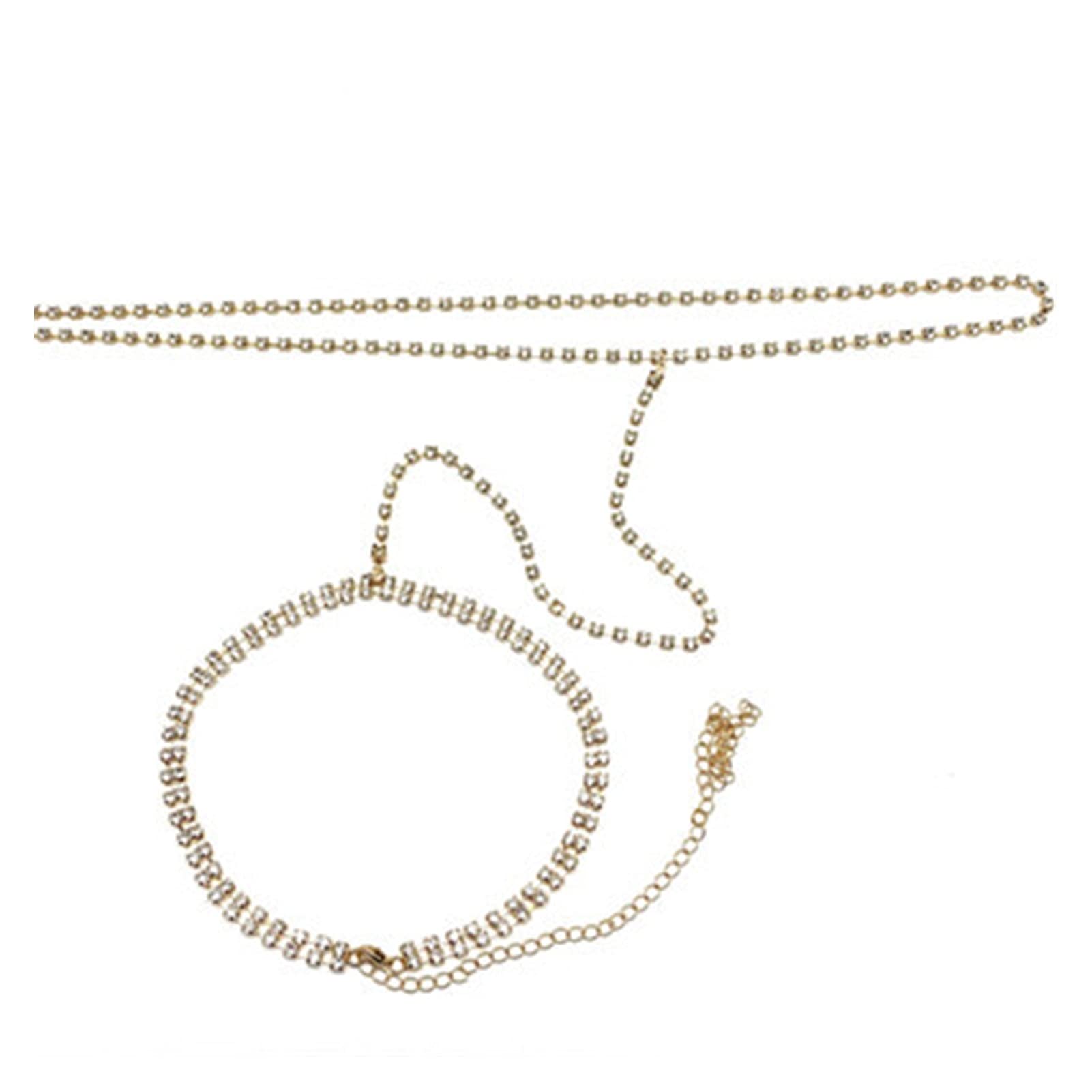 Body Chain Damen Kette - Goldfarbene einfache Strandkette mit Kreuzband für Taille und Bauch - Schwarze Harnaskette - Edler Schmuck für Damen - Accessoires