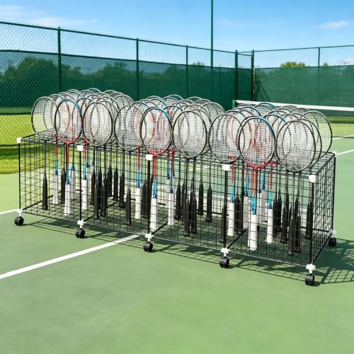 Organizador Multifuncional de Equipamiento Deportivo y Soporte Resistente para Raquetas de Tenis, con Ruedas bloqueables de 360° para Gimnasio en casa o Pista Deportiva(Black,180 x 45 x 55cm)