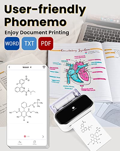 Phomemo M03 Sticker Drucker, Mini Drucker für Smartphone Tragbarer Thermodrucker, 53 und 80mm Sofortdruck, Kompatibel mit Handys und Tablet, für Studium, Fotos, Scrapbooking, Aufkleber - Weiß