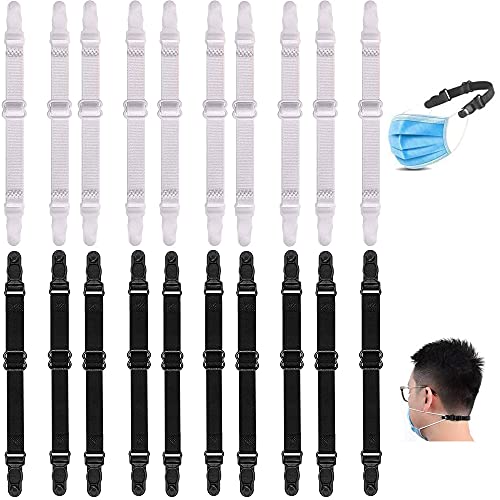 20pcs Extensores para mascarillas,Salvaorejas Mascarillas Extensor,Tirantes de Sujetador Antideslizante,Ajustable Protectores de Orejas Para Mascarilla Sujetar Cuello Aliviar Molestias (Black+White)