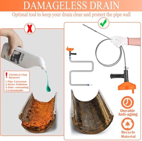 Drain Snake Auger 33 Ft, Heavy Duty Plumbing Snake for Sink, Tub, and Shower, Clog Remover Drain Cleaner Tool with Gloves - 2