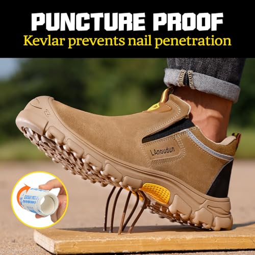 Image of GLANOUDUN Steel Toe Boots for Men, Welding Work Boots with Puncture-Resistant Midsole, High Top Hook and Loop Safety Footwear for Welding Workshop Construction Warehouse Factory