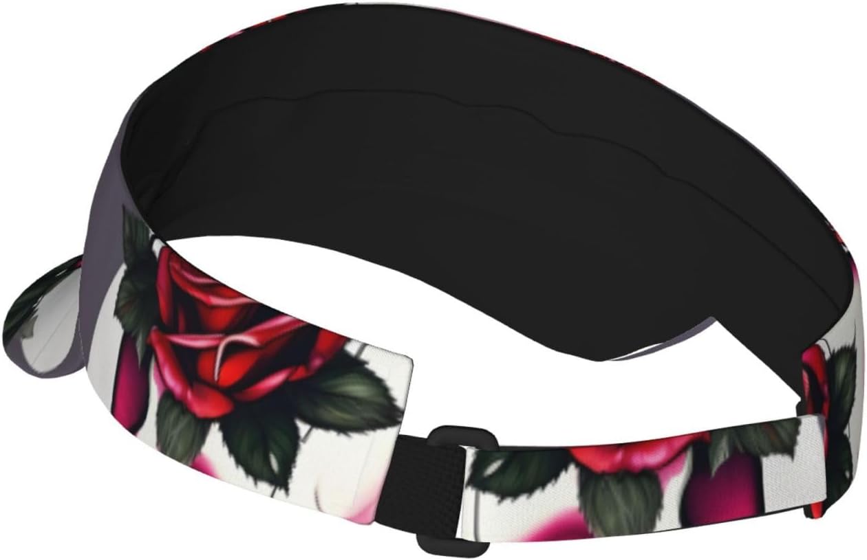 Rose Skull Print Sports Sun Visor Hats Adjustable Running Golf Tennis Sun Cap for Women Men