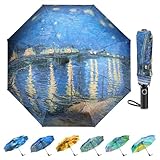Ucrinei Paraguas Van Gogh, paraguas plegable automático de apertura y cierre (noche estrellada sobre el Ródano)