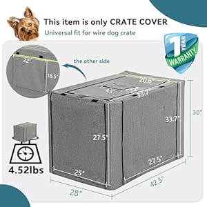 Petsfit Dog Crate Cover for Wire Dog Crate(30in/36inch/42inch), Single Door/Double Doors, Mesh Window, Flap On The Top and Back is Detachable, Dog Cage Cover Grey 42inch