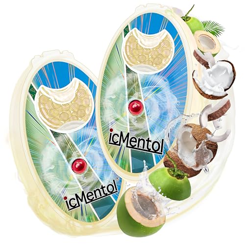 icMentol - 3.2 mm large particles, 200 capsules menthol balls, aroma capsule, aroma balls, DIY click balls (2 packs x 100 capsules, ice cold coconut aroma)