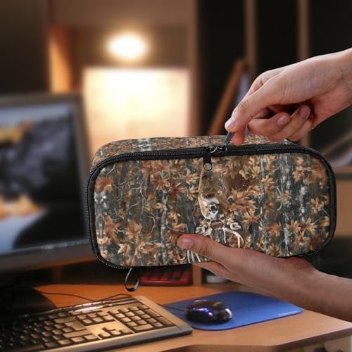 Image of Deer Forest Camo Pencil Case for Kids Large Pencil Pouch for Elementary Boys Girls Pencil Bag with Mesh Pocket Children Pencil Box for Students Teenagers Pencil Container for Study