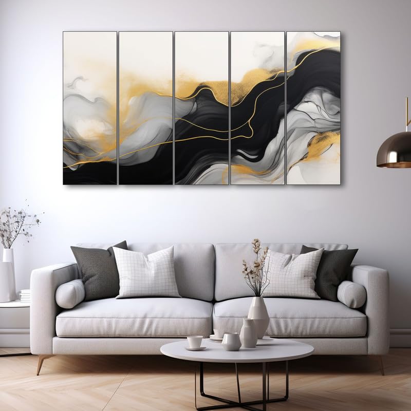 Image of The Castle Decor Marble abstract art painting with frame Big Size 36x60 Wall art for living room,Bedroom,Drawing room,Hotels-Wooden Framed-338