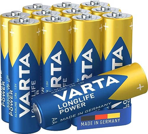 Varta Pila Longlife Power AA LR6 (paquete de 12 unidades), pila alcalina - «Made in Germany» - Adecuado para juguetes, linternas, mandos y otros aparatos que funcionan con pilas