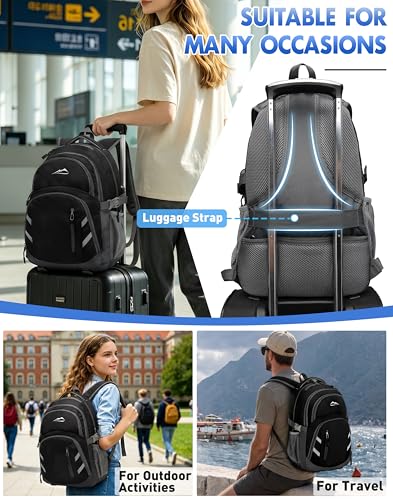 Image of ProEtrade Backpack Bookbag for College Laptop Travel, Fit Laptop Up to 15.6 inch with USB Charging Port Multi Compartment Anti theft, Gift for Women Men (Black)