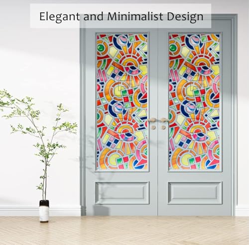 Image of HOME13 Frosted Glass Window Film Static Window Clings Decorative Film Window Privacy Film Vinyl Glass Covering Privacy Frosted Window Film for Home & Office (12x24 Inch, Geomatric Frosted)