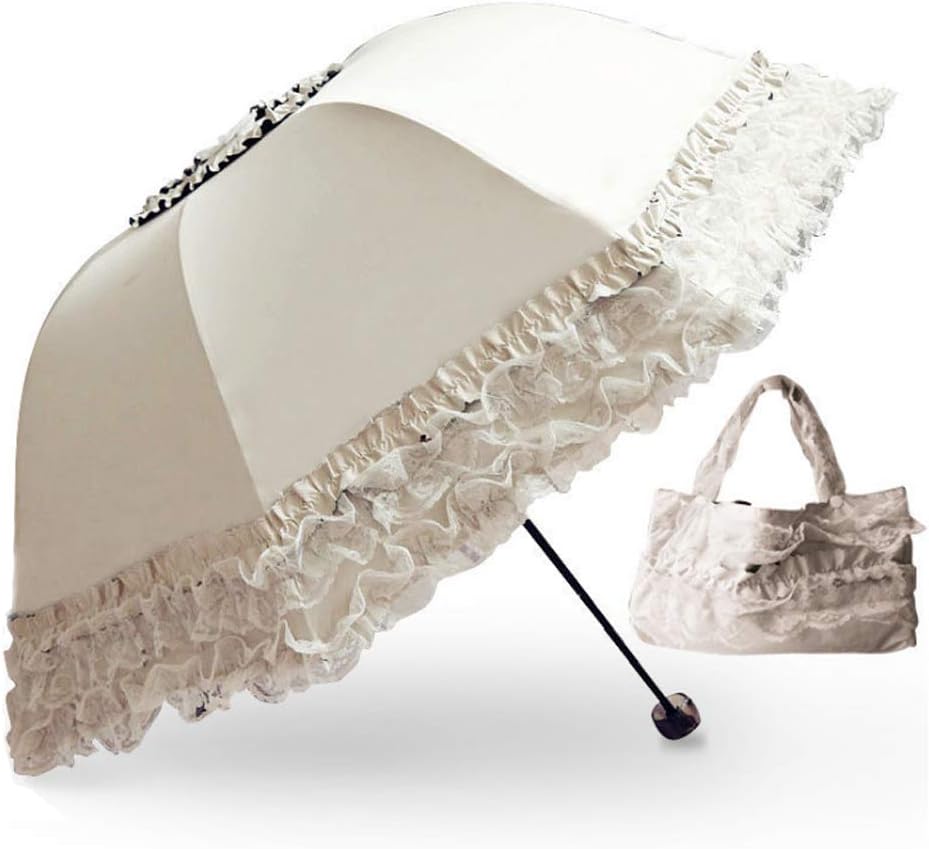 Princess Lace Vintage Lace UV Sun Parasol Folding 3D Flower Embroidery Umbrella - 3 Folding Blue for Rainy, Snowy, Sunny Days