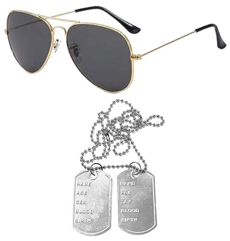 FNA FASHIONS Army glasses Camouflage Hat Dog Tag Soldier Force Style Set Fancy Dress Costume (1), Green, Eén maat - Image 2