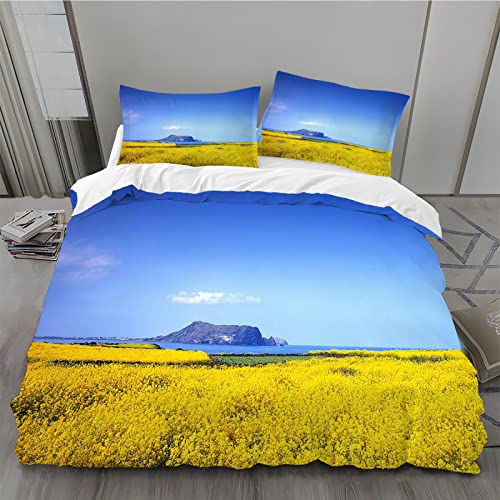 JZZFBW Sky Duvet Cover 120 x 90, Rapeseed Bedding, Microfibre Duvet Cover Set with Zipper Closure, Soft Cosy Quilt Cover, and 2 Pillow Cases 40 x 60 cm