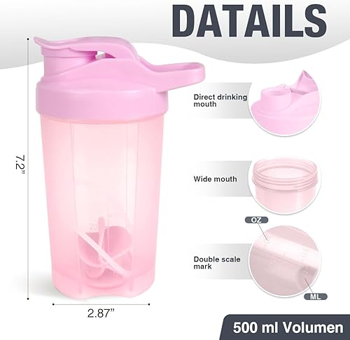 Miniatura 2 de D.Y.A Botella agitadora de 16 onzas, a prueba de fugas, para batidos de proteínas, botella agitadora para preentrenamiento y viajes, sin BPA y fácil