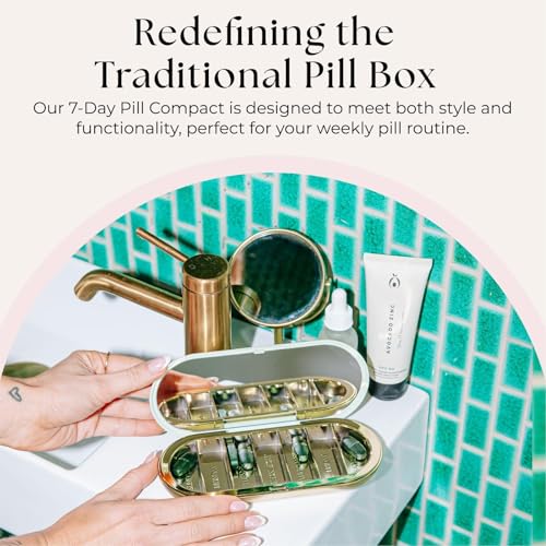 Image of Dosey 7 Day Pill Compact Travel Pill Organizer - Pill Case with 7 Pill Compartments for Medicine Storage & Protection - Stylish & Elegant Medication Organizer with Mirror, Sage
