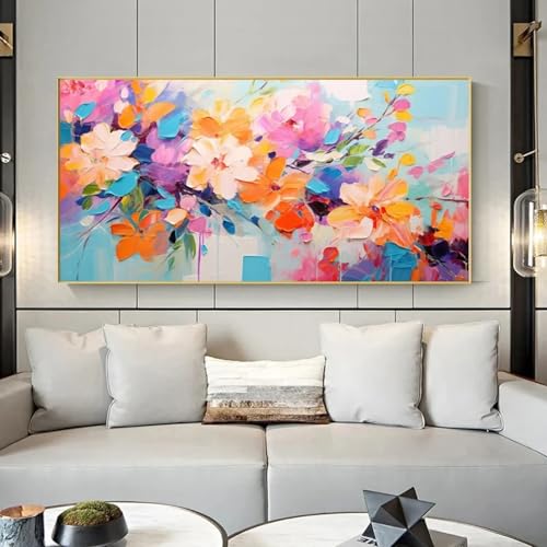 Impression sur toile de fleurs colorées toile abstraite salon chambre 65x130cm sans cadre