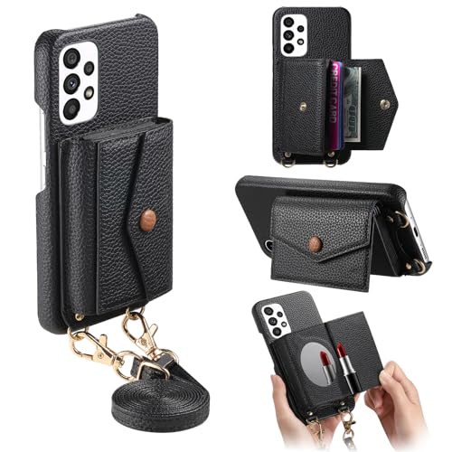 Étui portefeuille miroir pour Samsung Galaxy A53 5G avec protection écran et dragonne