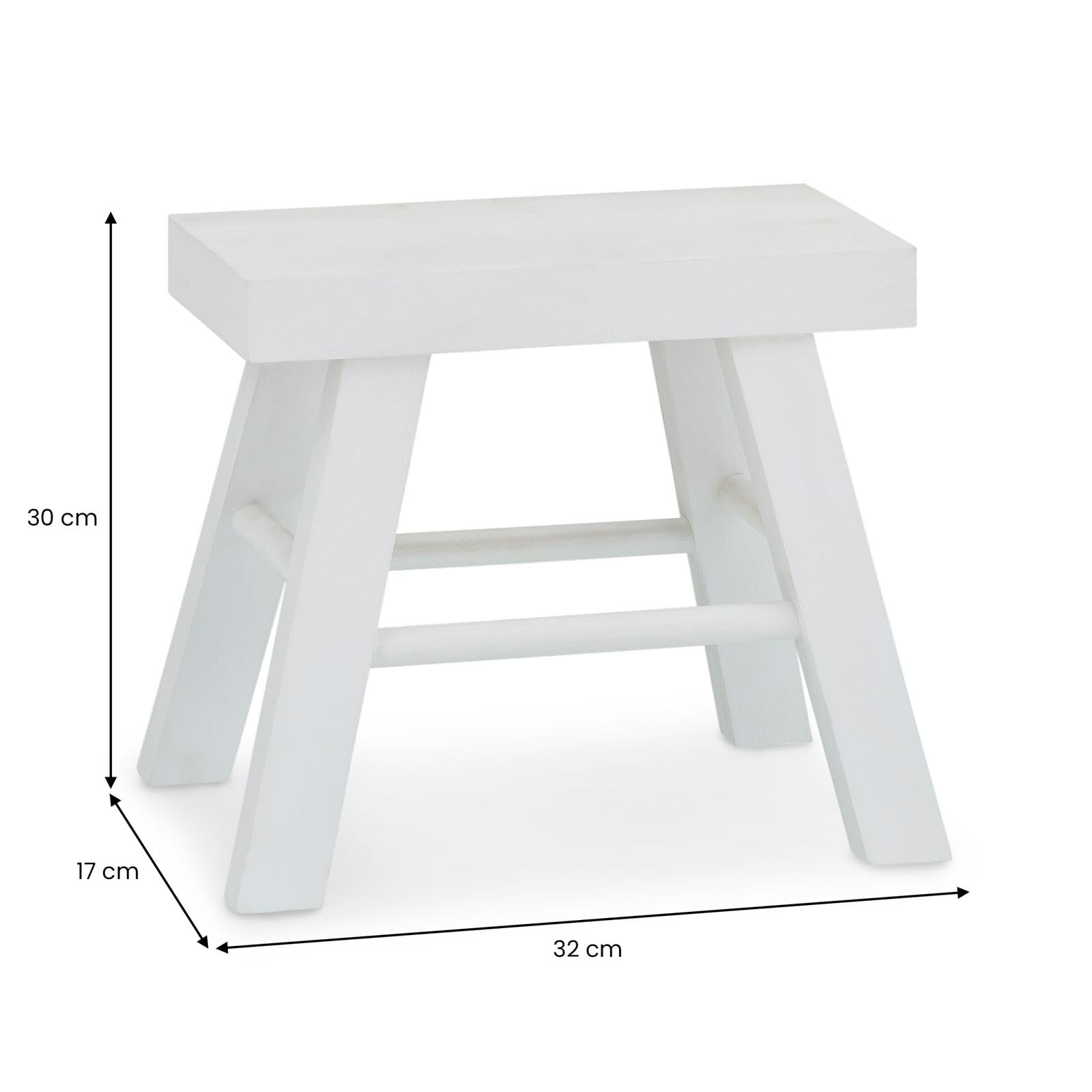 CARO-Möbel Taburete Rosal blanco - Taburete de madera rectangular con 4 patas y travesaños, decorativo para plantas o reposapiés