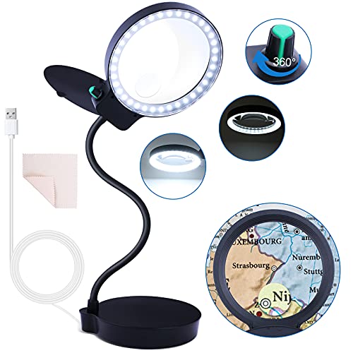 Magnifying Glass with 36 LED Lights 10X 20X Magnifying Lens Desk Lamp Adjustable Gooseneck Table and...