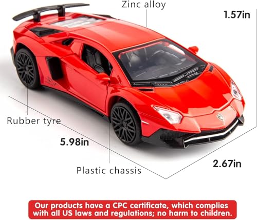 Image of 1:32 Scale Lamborghini LP750 Toy Car | Metal Pullback Diecast Car for Kids with Openable Doors, Sound, Light Effects Toy for Car Enthusiasts (Red)