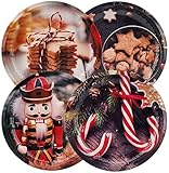 Weihnachtsteller aus Metall - 4 Stück - Weihnachts- oder Nikolaus-Teller mit verschiedenen Motiven für Kekse, Stollen, Gebäck und Süßes, Ø 26,4 cm