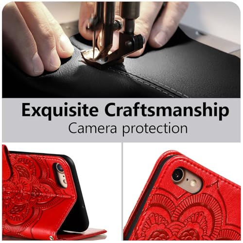 Coque iPhone 7/8 Plus Mandala rouge en cuir premium flip case - 5