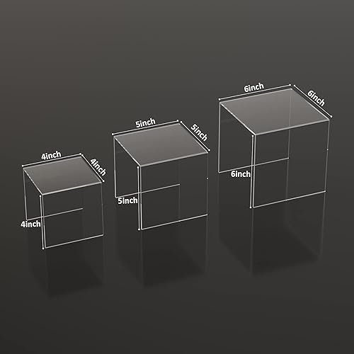 Miniatura 2 de Juego de 3 elevadores cuadrados de acrílico para mesa de postres, estante de exhibición de acrílico transparente para Funko Pop, cupcakes, juguetes,