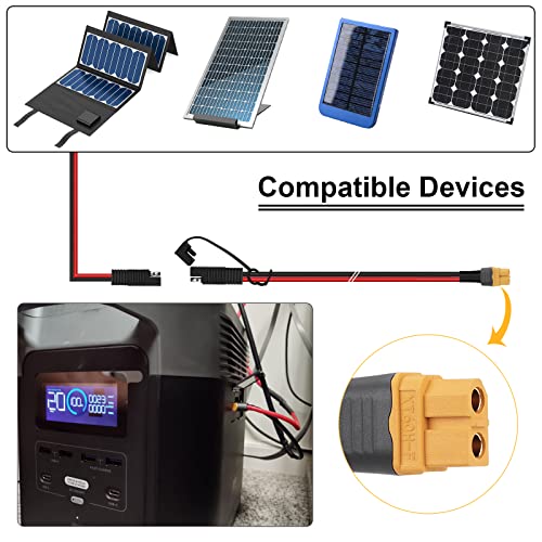 Igreely Sae To Xt60 Connector Cable Solar Panel Adapter For Portable Power Station Solar Generator Charger 12Awg 6Ft 1.8M #TOP3