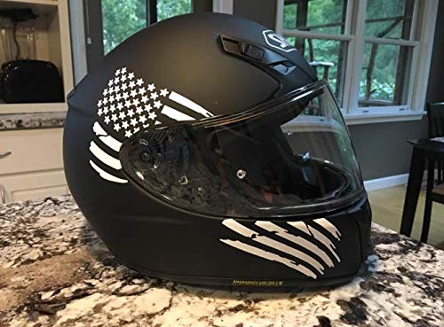 Pair Of Waving Usa American Flag Decal Sticker Die-Cut Subdued Car Truck (4" X 7", Matte Black) #TOP7