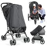 Orzbow Pram Sun Shade, Universal Sun Shade for Pram, Breathable Stroller Sun Shade with Two-Way Zip, Strong Sun Shading, Blocks 95% UV (UPF 50+), Easy Access, Stable & Portable, Easy to Use, Black