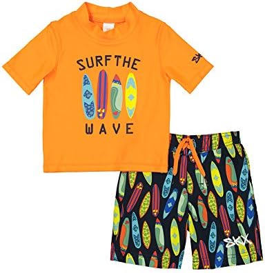 Skechers Boys' Little Swim Suit Set with Trunks and Rashguard, Orange, 4
