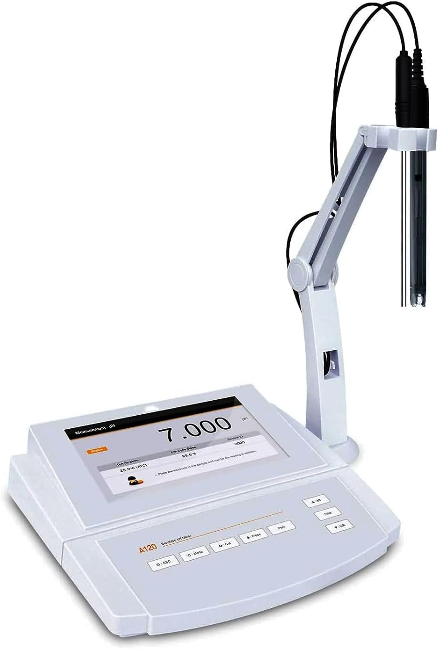 Laboratory pH Meter Tester PH Analyzer Water Quality Tester with E201-BNC pH Electrode and Range-2.000 to 20.000 pH 1 to 5 Points Calibration Data Store Function