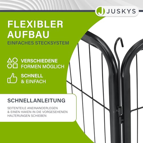Juskys Welpenauslauf - Welpenlaufstall 8-teilig aus Metall- Freigehege mit Tür - Welpengitter für Hunde, Hasen & Kleintiere (160x160x60 cm)