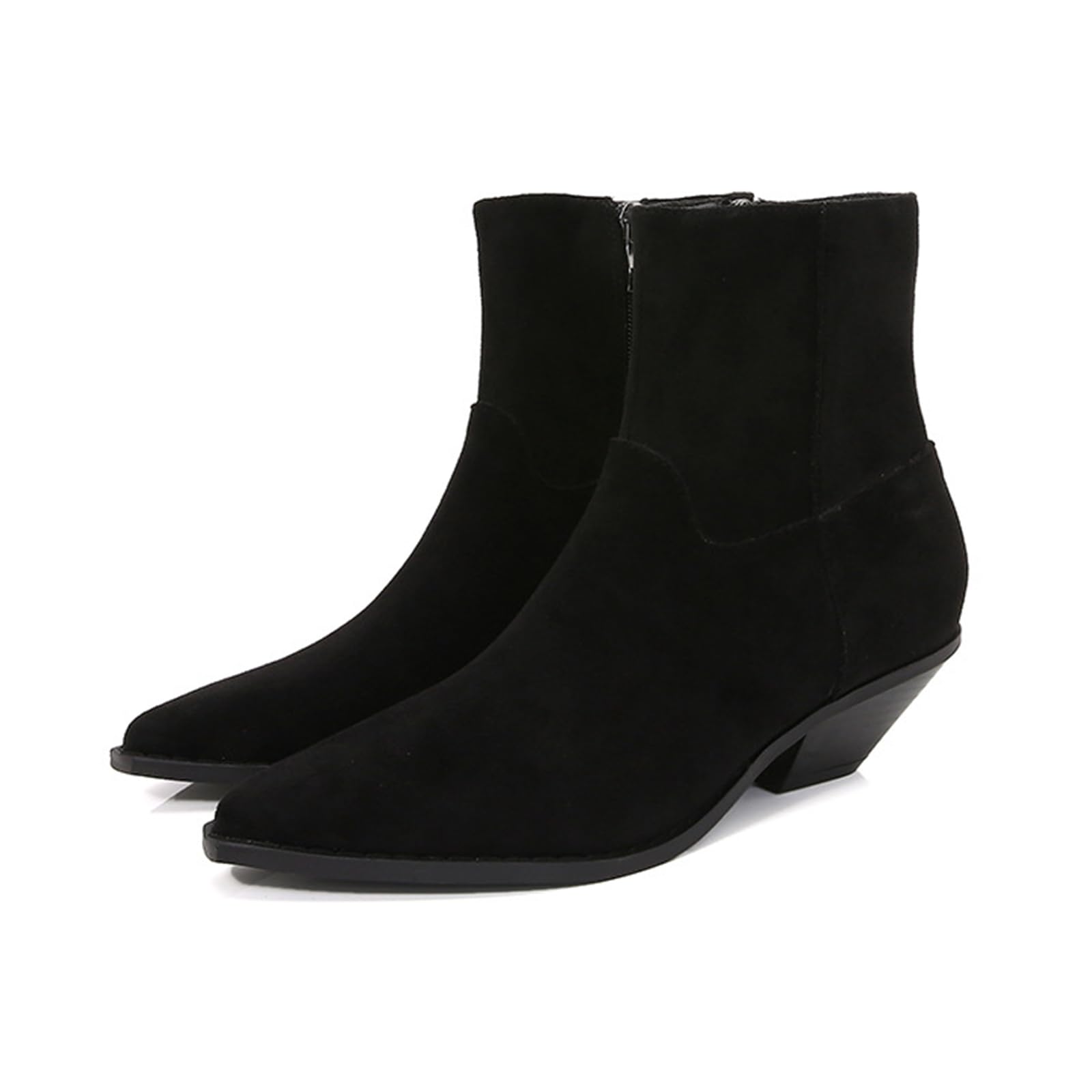 Womens Suede Side Zipper Block Heel Ankle Boots Pointed Toe Comfortable Non Slip Fashion Fall Booties for Outdoor