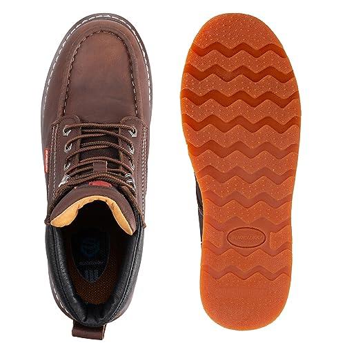 SUREWAY Mens Heavy Duty Soft/Composite/Steel Toe Work Boots for Men-Comfortable,Goodyear Welt,Full Grain Leather,6 in Wedge Moc Toe Construction Boots/Shoes,Waterproof Comp Toe Dark Brown,Size 154