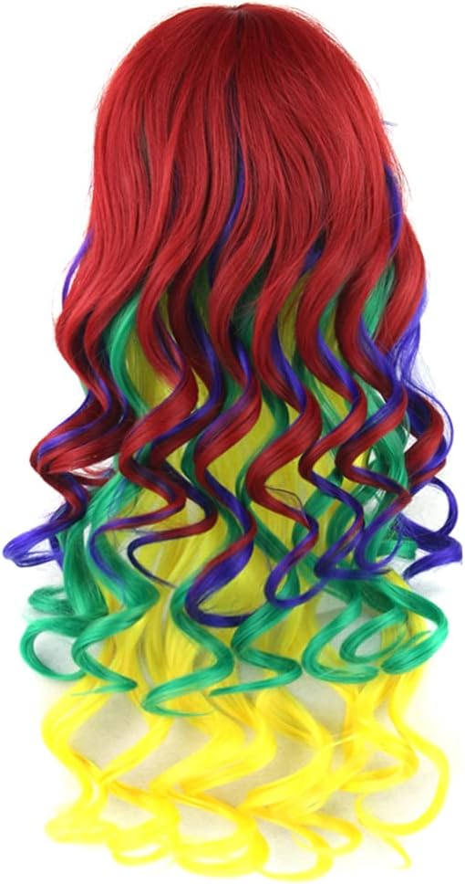 IMISSU 26'' Long Curly Natural Hair Cosplay Wig with Bangs Colorful Halloween Costume Party Wigs (Yellow Green Red) - Image 4