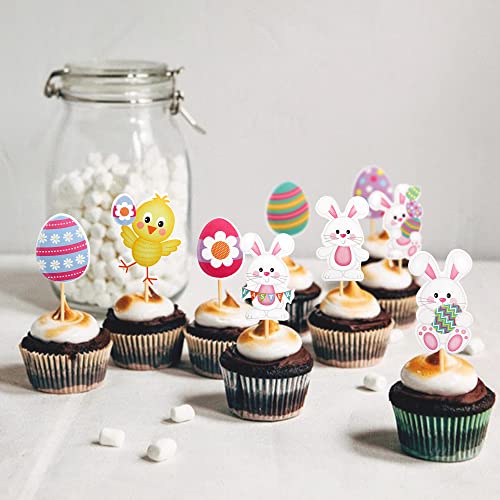 36 Pcs Easter Cupcake Topper Bunny Cupcake Toppers Easter Egg Cupcake Topper Rabbit Easter Party Cake Topper Decorations (Bunny Chick Egg) #TOP5