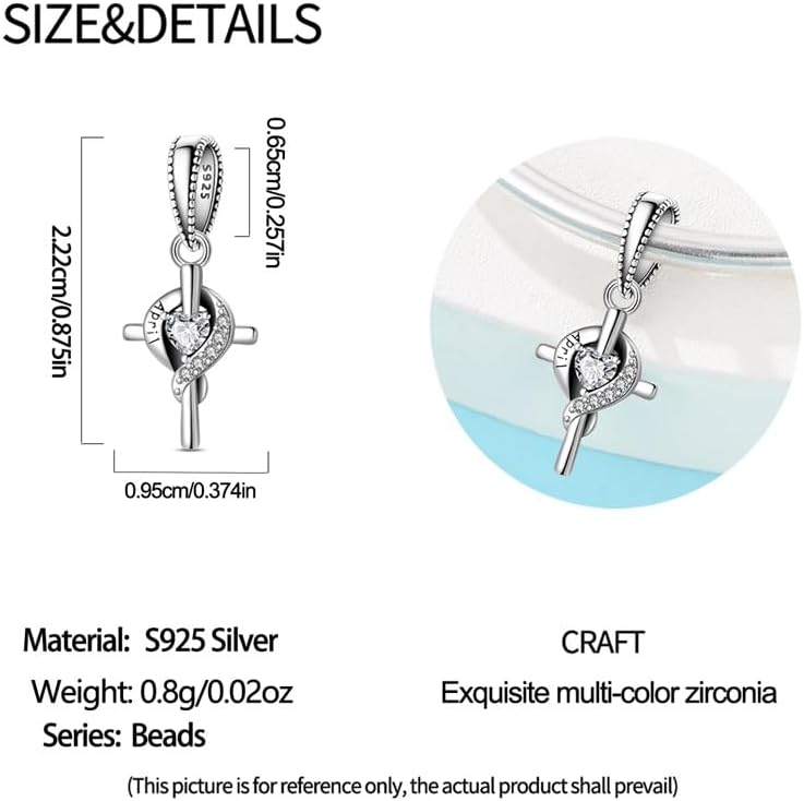 Cross Birthstone Heart Charms Fit for Pandora Bracelets S925 Sterling Silver Pendant Charm Birthday Gift for Her - Image 5